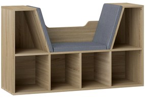 HOMCOM Estante para Livros com Banco Integrado e 6 Cubos Estante Infantil com Assento 102x30x61 cm Madeira e Cinzento | Aosom Portugal