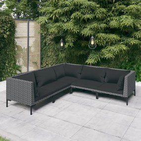 vidaXL 5 pcs conj. lounge jardim c/ almofadões vime PE cinzento-escuro