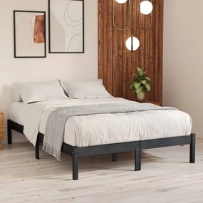 Estrutura de cama casal 135x190 cm madeira maciça cinzento