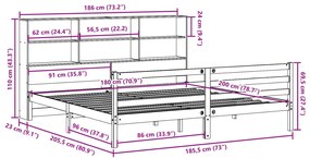 Cama com estante sem colchão 180x200 cm pinho maciço branco