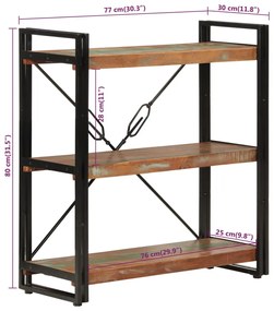 Estante c/ 3 prateleiras 77x30x80cm madeira recup. maciça/ferro