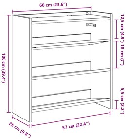 Sapateira 60x25x62 cm derivados de madeira cinzento sonoma