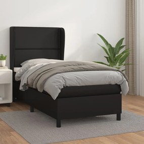 Cama com molas/colchão 90x200 cm couro artificial preto