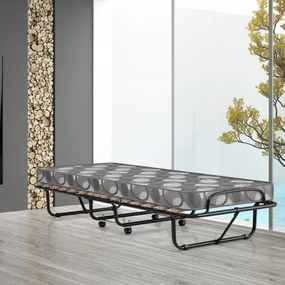 Cama dobrável com colchão Cama de hóspedes portátil com rodas em espuma de memória Estrutura de aço 190 x 80 x 33 cm Cinzento