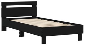 Estrutura de cama c/ cabeceira 90x190 cm deriv. madeira preto