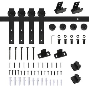 Ferragens Portas de Correr 200 cm Kit para Porta de Correr Dupla Largura 50 cm Aço Carbono Preto