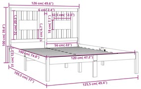 Estrutura de cama pequena casal 120x190 cm pinho maciço