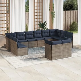vidaXL 12 pcs conjunto sofás p/ jardim c/ almofadões vime PE cinzento