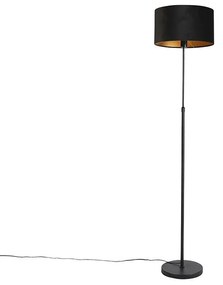 Candeeiro de pé preto com abajur em veludo preto com dourado 35 cm - Parte Clássico / Antigo