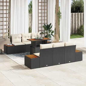 vidaXL Conjunto de Jantar de 7 Peças com Almofadas Preto Rattan PE Acácia