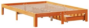 Estrutura cama c/ gavetas 140x190 cm pinho maciço castanho-mel