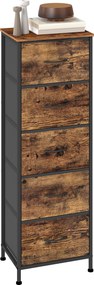Cómoda com 5 gavetas, estreito em tecido 39,6 x 30 x 117,7 cm castanho vintage-preto