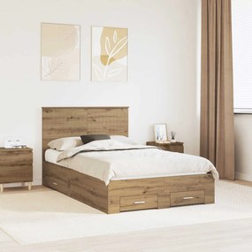 vidaXL Estrutura da Cama com cabeceira Carvalho Artesanal 120 x 200 cm