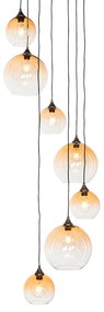 Candeeiro suspenso Art Déco bronze com vidro âmbar redondo 7 luzes - Sandra Art Deco