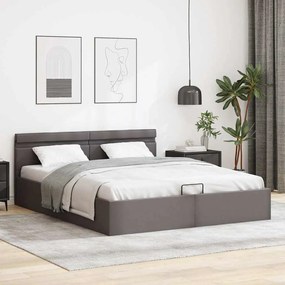 Cama hidráulica c/ arrumação LED 180x200cm couro art. cinzento