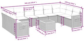 11 pcs conjunto sofás de jardim c/ almofadões vime PE cinzento