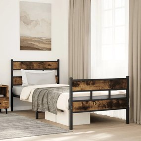 vidaXL Estrutura de cama sem colchão 75x190 cm metal carvalho fumado