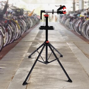 Suporte para Reparação de Bicicleta com Suporte para Ferramentas Altura Ajustável e Giratório 100x100x109-180 cm Preto