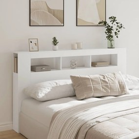 Cabeceira cama c/ LEDs 180x18,5x103,5 cm deriv. madeira branco