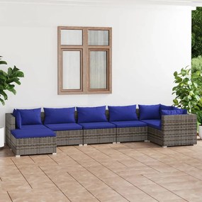 vidaXL 7 pcs conjunto lounge de jardim c/ almofadões vime PE cinzento