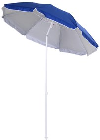 Outsunny Chapéu de Sol de Praia Grande Ø160 cm Chapéu de Sol de Exterior com Ângulo Ajustável Proteção UV Impermeavel e Bolsa de Transporte Azul