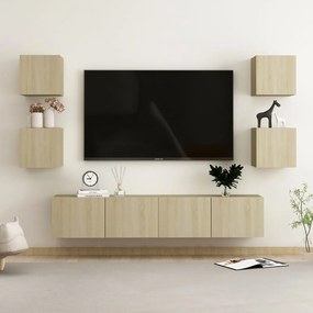 6pcs conjunto de móveis de TV derivados madeira carvalho sonoma
