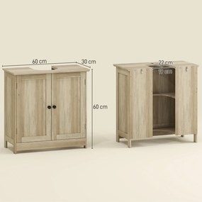 Móvel para lavatório (NÃO INCLDUIDO) 60 x 30 x 60 cm, móvel de casa de banho com 2 portas, prateleira ajustável, resistente à humidade, cinzento com e