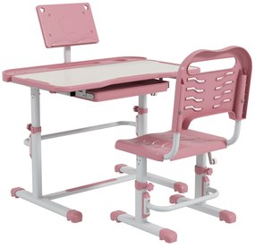 ZONEKIZ Conjunto de Secretária e Cadeira para Crianças com Altura Ajustável e Ângulo da Mesa Ajustável 80x49,5x82-104 cm Rosa