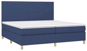 Cama box spring c/ colchão e LED 200x200 cm tecido azul