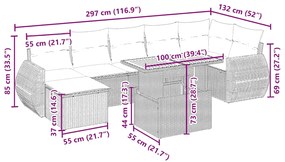 8 pcs conjunto de sofás p/ jardim com almofadões vime PE bege