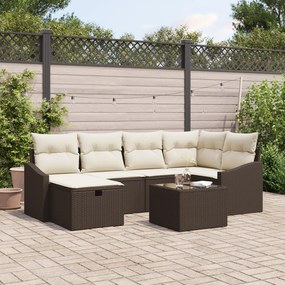 Conjunto de Sofá de Jardim de 7 Peças com Almofadas Castanho Rattan Po