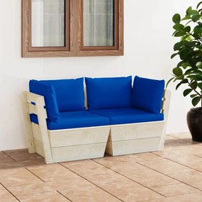 vidaXL Sofá paletes 2 lugares p/ jardim c/ almofadões madeira de abeto
