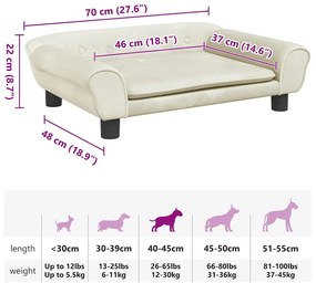 Cama para cães 70x48x22 cm veludo cor creme