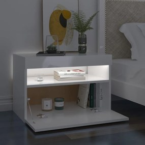 Mesa de cabeceira &amp; luzes LED 60x35x40 cm branco brilhante