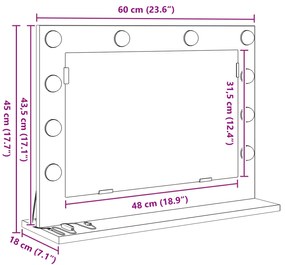 Espelho de Toucador com Luzes LED Branco 60x45x18 cm