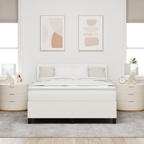 Cama Box Spring com Colchão Creme 160x200 cm Tecido de Corduroy
