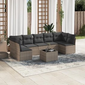 vidaXL 8 pcs conjunto sofás de jardim c/ almofadões vime PE cinzento