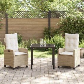 Conjunto de Jantar de Jardim de 3 Peças da com Almofadas - Rattan Poli