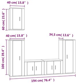 Conjunto móveis de TV 5 pcs madeira processada branco