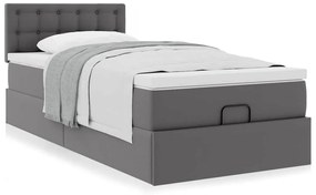 Cama otomana com colchão 90x200 cm couro artificial cinzento