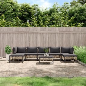 vidaXL 8 pcs conjunto lounge de jardim c/ almofadões vime PE antracite