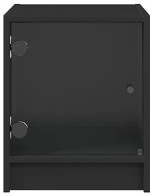 Mesas de cabeceira c/ portas de vidro 2 pcs 35x37x42 cm preto