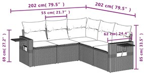 5 pcs conjunto de sofás p/ jardim com almofadões vime PE bege