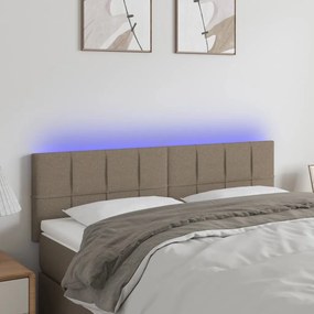 Cabeceira cama luzes LED tecido 144x5x78/88cm cinza-acastanhado