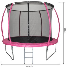 HOMCOM Trampolim de Jardim Φ244cm Trampolim para Crianças e Adultos com Rede de Segurança Cobertura nas Bordas e Escada para Exterior Rosa