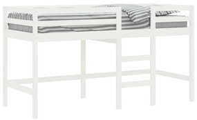 Cama alta p/ criança c/ escada 80x200 cm pinho maciço branco