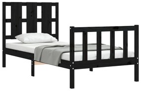 Estrutura de cama com cabeceira 90x190 cm madeira maciça preto