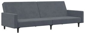 Sofá-cama 2 lugares c/ apoio de pés veludo cinzento-escuro