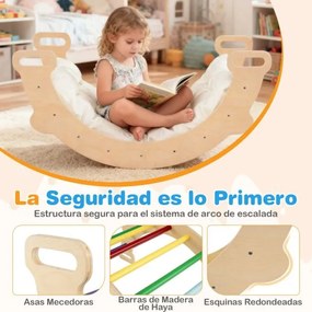 Arco de escalada infantil com almofada Escada Montessori 3 em 1 para trepar para crianças Ginásio de escalada multicolorido