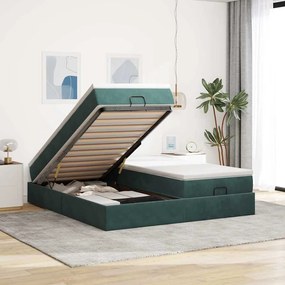 Estrutura de cama otomana com colchão verde escuro Veludo